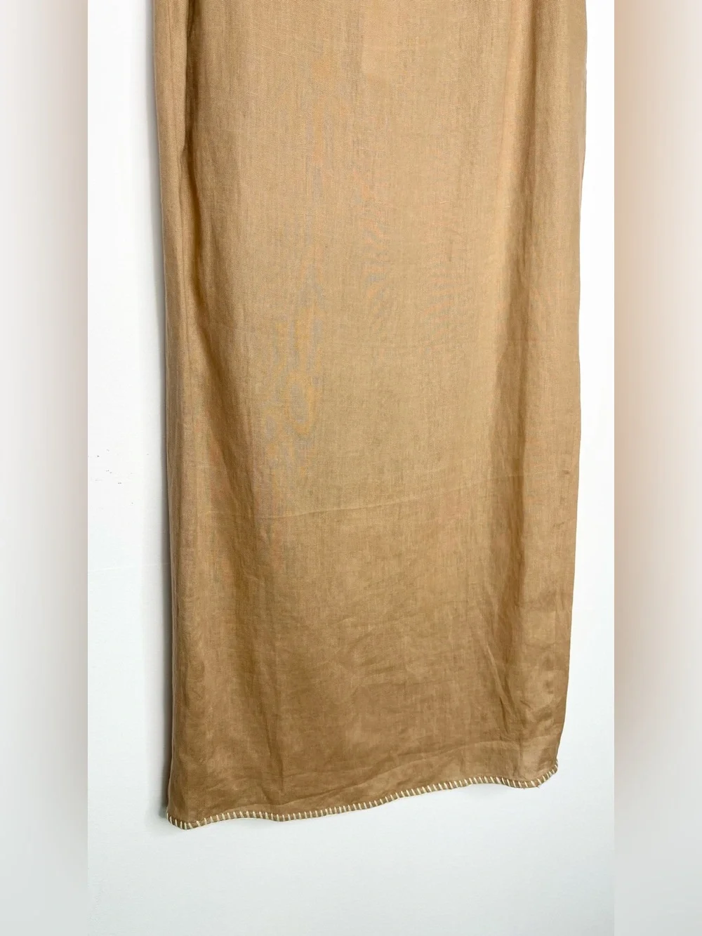 Petal & Pup Odette Linen Maxi Skirt Camel Tan XS NWT 100% Linen Contrast Stitch